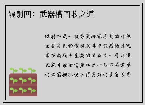 辐射四：武器槽回收之道